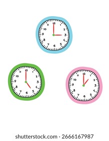  Flat Design Illustration with Clock Three Colors at Doodle Style