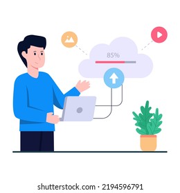 Flat design illustration of cloud data upload