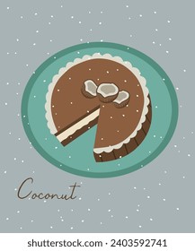 Flat Design Illustration with Coconut Cake Missing One Piece