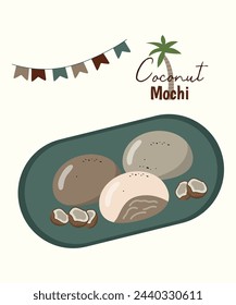 Flat Design Illustration with Coconut Mochi