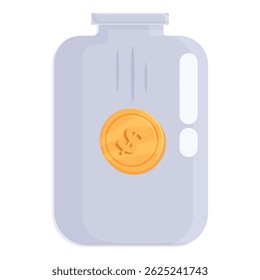 Flat design illustration of a coin inside a transparent saving jar, symbolizing financial saving