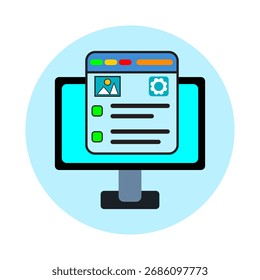Ilustração de design simples de monitor de computador com página da Web ou interface de software
