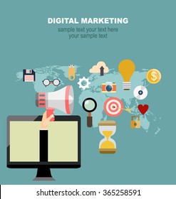 Flat design illustration concept for digital marketing. Concept for web banner and promotional material.