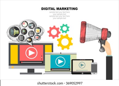Flat design illustration concept for digital marketing. Concept for web banner and promotional material.