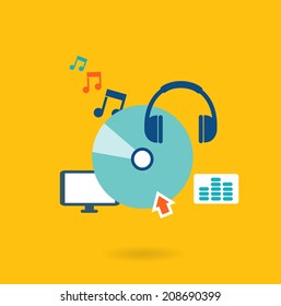 Flat design illustration concept for listening to music