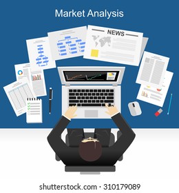 Flat design illustration concept for market analysis, business plan, investment, marketing. reporting, management, market research.
