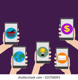 Flat design illustration concept for mobile apps on dark background. Vector