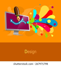 Flat design illustration concept in orange colors. Digital design and color web art
