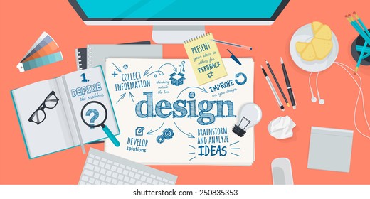 Flat design illustration concept for design process. Concept for web banner and promotional material.