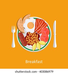 Flat design illustration concepts for American breakfast, breakfast time.