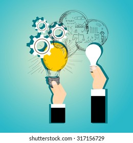 Flat design illustration concepts for big idea, marketing, brainstorming, business, team work, company strategy, project management. 
