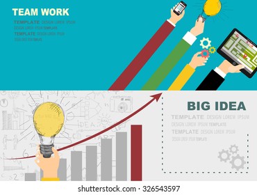 Flat design illustration concepts for big idea, marketing, brainstorming, business, team work, company strategy, project management. Concept for web banner and promotional material.