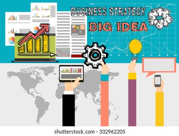 Flat design illustration concepts for big idea, marketing, brainstorming, business, team work, company strategy, project management. Concept for web banner and promotional material.