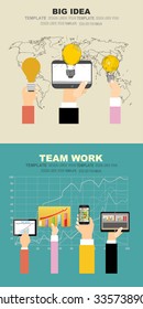 Flat design illustration concepts for big idea, marketing, brainstorming, business, team work, company strategy, project management. Concept for web banner and promotional material.