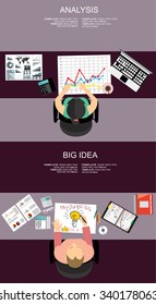 Flat design illustration concepts for big idea, marketing, brainstorming, business,  company strategy, project management. Concept for web banner and promotional material.