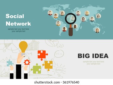 Flat design illustration concepts for big idea,Global social network abstract scheme. Concepts for web banner and printed materials.