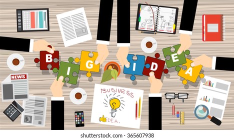 Flat design illustration concepts for big idea, marketing, brainstorming, business, analysis,company strategy, project management. Concept for web banner and promotional material.