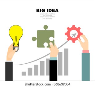 Flat design illustration concepts for big idea, marketing, brainstorming, business, analysis,company strategy, project management. Concept for web banner and promotional material.