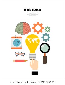 Flat design illustration concepts for big idea, marketing, brainstorming, business, analysis,company strategy, project management. Concept for web banner and promotional material.