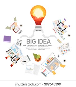 Flat design illustration concepts for big idea, marketing, brainstorming, business, analysis,company strategy, project management. Concept for web banner and promotional material.