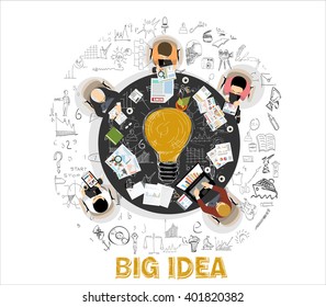 Flat design illustration concepts for big idea, marketing, brainstorming, business, analysis,company strategy, project management. Concept for web banner and promotional material.