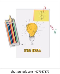 Flat design illustration concepts for big idea, marketing, brainstorming, business, analysis,company strategy, project management. Big Idea Concept Background made with hand drawn sketches