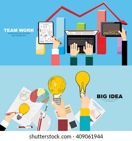 Flat design illustration concepts for big idea, marketing, brainstorming, business, team work, company strategy, project management. Concept for web banner and promotional material.