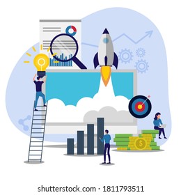 Flat design illustration concepts for boost productivity and business, , project management, sales and marketing strategy . Concepts web banner and printed materials.