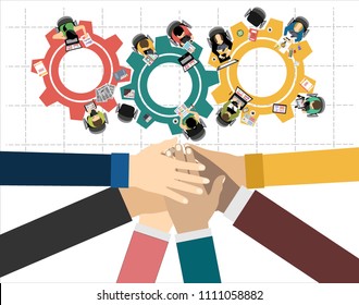 Flat design illustration concepts for business analysis and planning, consulting, team work, project management. Business, team work, cooperation and partnership.