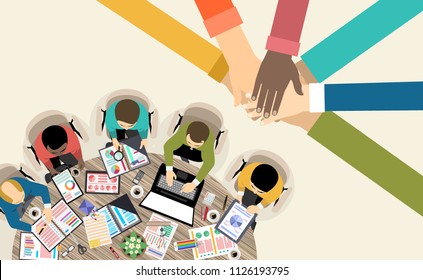 Flat design illustration concepts for business analysis and planning, consulting, team work, project management. Business, team work, cooperation and partnership.