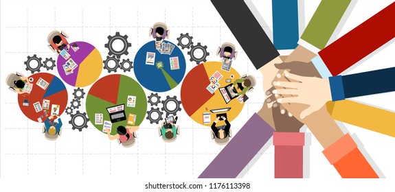 Flat design illustration concepts for business analysis and planning, consulting, team work, project management. Business, team work, cooperation and partnership.