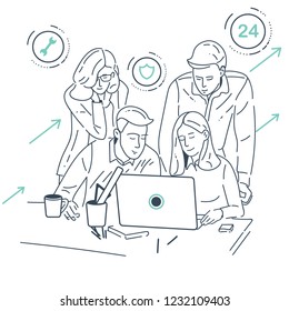 Flat design illustration concepts for business analysis and planning, consulting, team work, project management. Business, team work, cooperation and partnership. Flat design.
