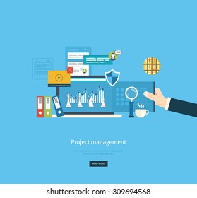 Flat design illustration concepts for business analysis, planning, consulting, teamwork, project management and development. 