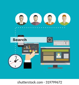 Flat design illustration concepts for business analysis and planning, consulting, team work, project management and development. Concepts web banner and printed materials.