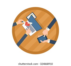 Flat design illustration concepts for business analysis, consulting, teamwork, project management, financial report and strategy, financial analytics, market research.