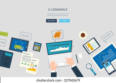 Flat design illustration concepts for business analysis and planning, e-commerce, financial report, online shopping, project management, development. 