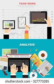 Flat design illustration concepts for business analysis and planning, consulting, team work, project management,financial report and strategy . Concepts web banner and printed materials.