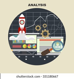 Flat design illustration concepts for business analysis and planning, consulting, team work, project management,financial report and strategy . Concepts web banner and printed materials.