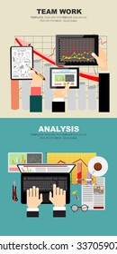 Flat design illustration concepts for business analysis and planning, consulting, team work, project management,financial report and strategy . Concepts web banner and printed materials.