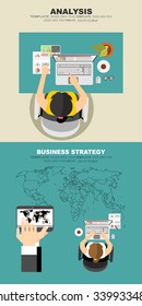Flat design illustration concepts for business analysis and planning, consulting, team work, project management, brainstorming, research and development. Concepts web banner and printed materials.