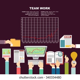 Flat design illustration concepts for business analysis and planning, consulting, team work, project management,financial report and strategy . Concepts web banner and printed materials.