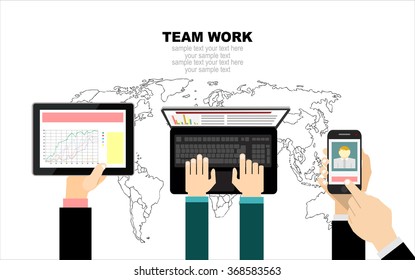 Flat design illustration concepts for business analysis and planning, consulting, team work, project management,financial report and strategy . Concepts web banner and printed materials.