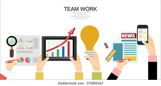 Flat design illustration concepts for business analysis and planning, consulting, team work, project management,financial report and strategy . Concepts web banner and printed materials.