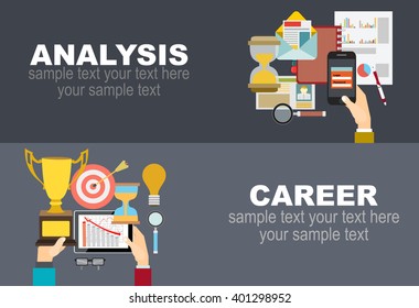 Flat design illustration concepts for business analysis and planning, consulting, team work, project management, brainstorming, research and development. Concepts web banner and printed materials.