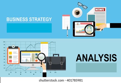 Flat design illustration concepts for business analysis and planning, consulting, team work, project management, financial report and strategy . Concepts web banner and printed materials.