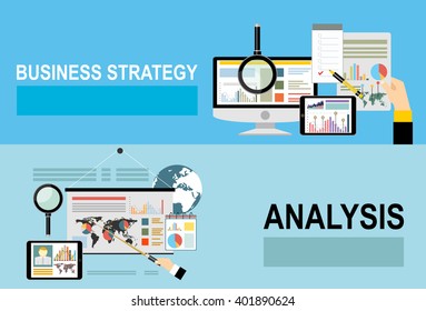 Flat design illustration concepts for business analysis and planning, consulting, team work, project management, financial report and strategy . Concepts web banner and printed materials.
