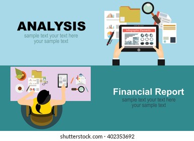 Flat design illustration concepts for business analysis and planning, consulting, team work, project management, financial report and strategy . Concepts web banner and printed materials.