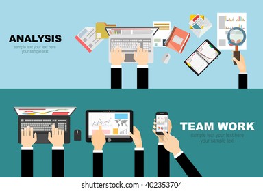 Flat design illustration concepts for business analysis and planning, consulting, team work, project management, financial report and strategy . Concepts web banner and printed materials.