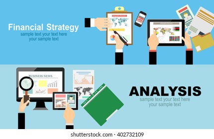 Flat design illustration concepts for business analysis and planning, consulting, team work, project management, financial report and strategy . Concepts web banner and printed materials.