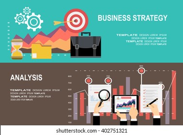 Flat design illustration concepts for business analysis and planning, consulting, team work, project management, financial report and strategy . Concepts web banner and printed materials.